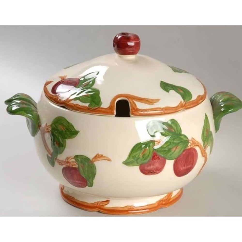 Vintage Franciscan Apple Blossom Green Leaf Handles Soup Tureen